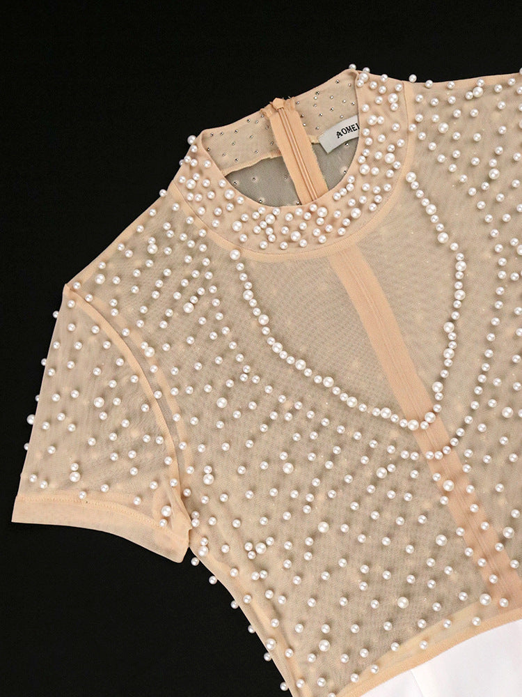 Elegant Plus Size Women’s Mesh Pearl Jumpsuit Outfit