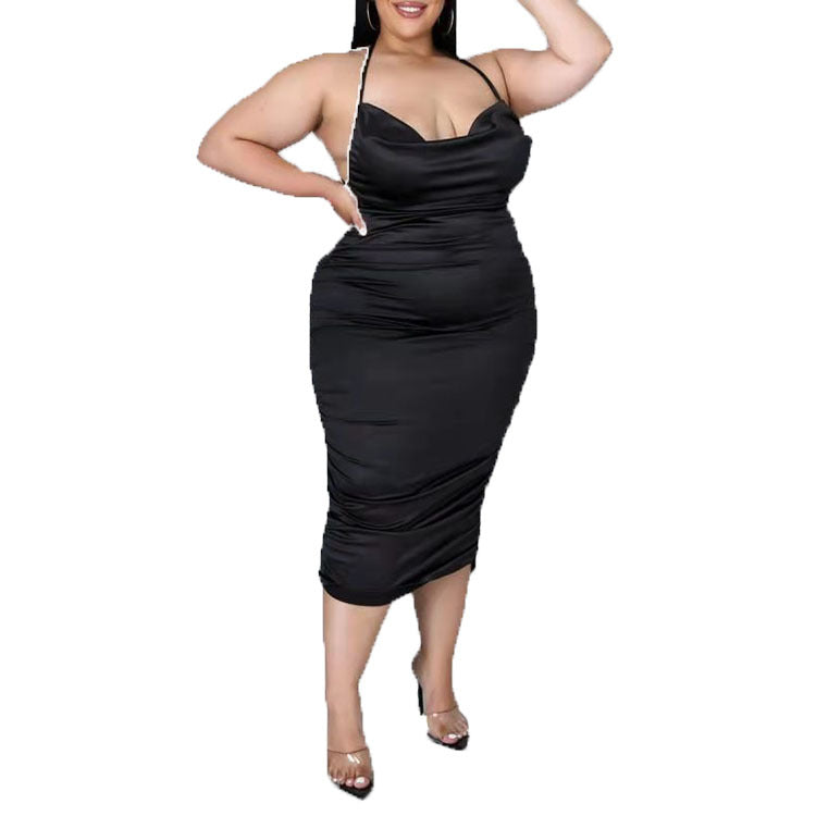 Plus Size Solid Color Satin Dress for Women