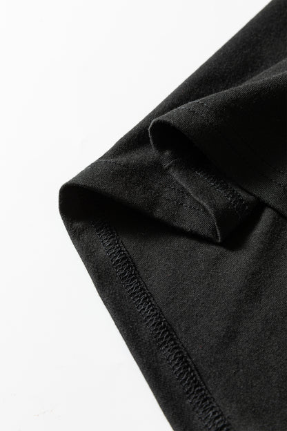 Black Plus Size Solid Color Asymmetric Neck Short Sleeve Blouse