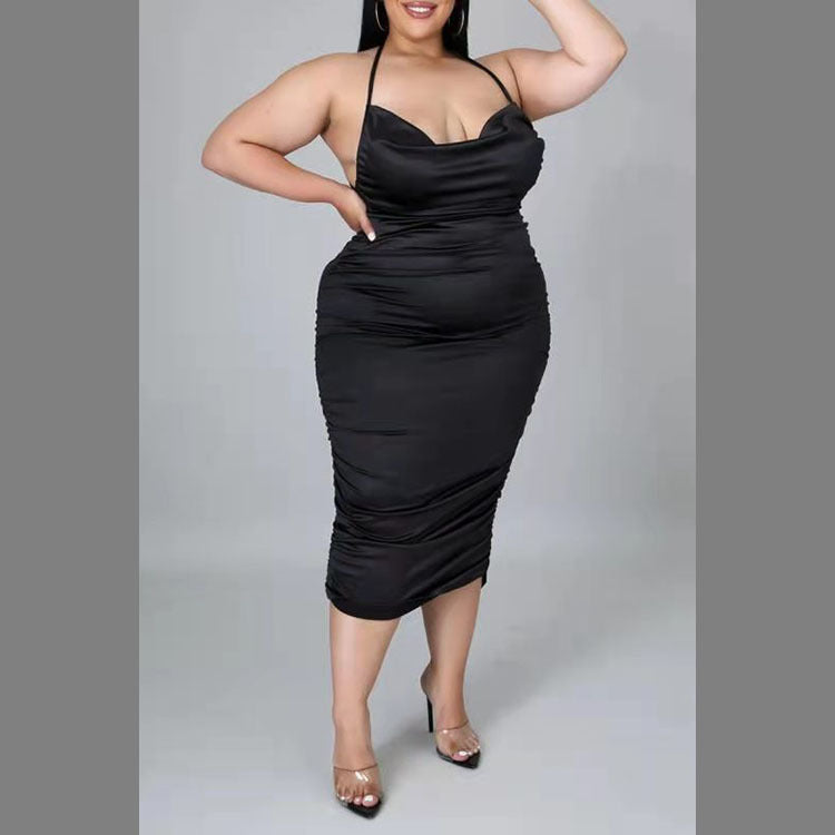 Plus Size Solid Color Satin Dress for Women