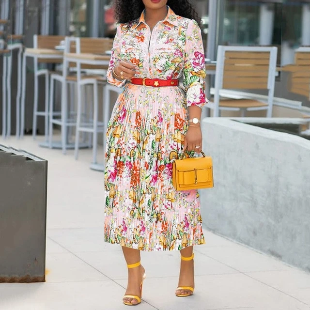 Printed Pleated Dress in Plus Size