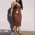 Plus Size Women's Stylish Autumn Winter Leather Dress