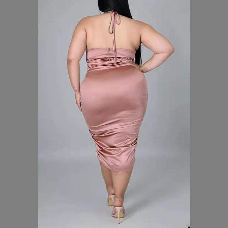 Plus Size Solid Color Satin Dress for Women