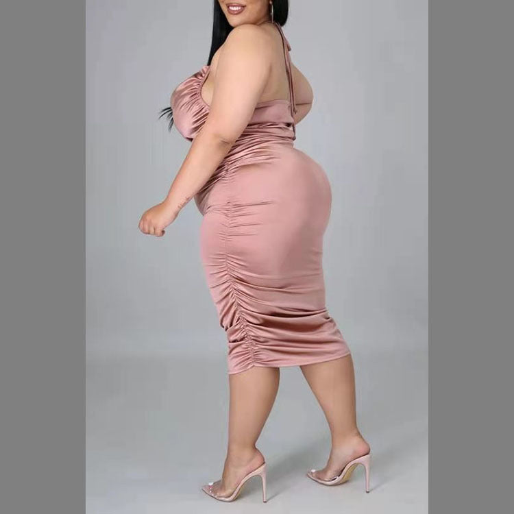 Plus Size Solid Color Satin Dress for Women