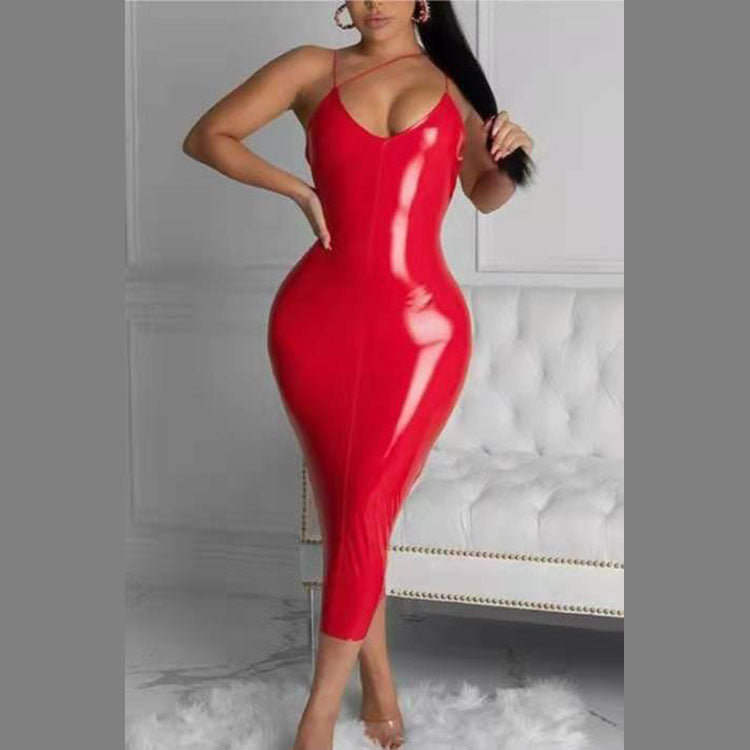 Plus Size Women's Stylish Autumn Winter Leather Dress