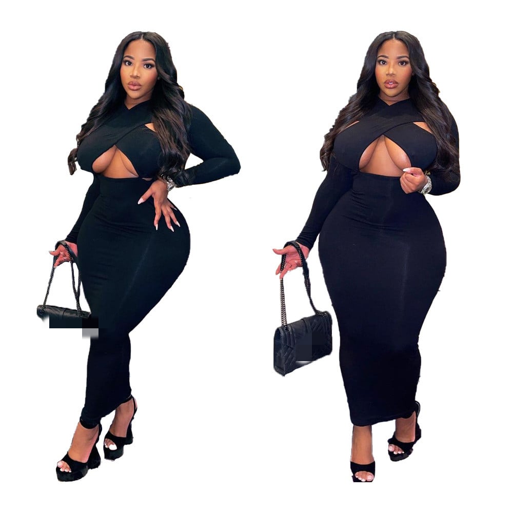 Plus Size Women's Solid Color Casual Dress