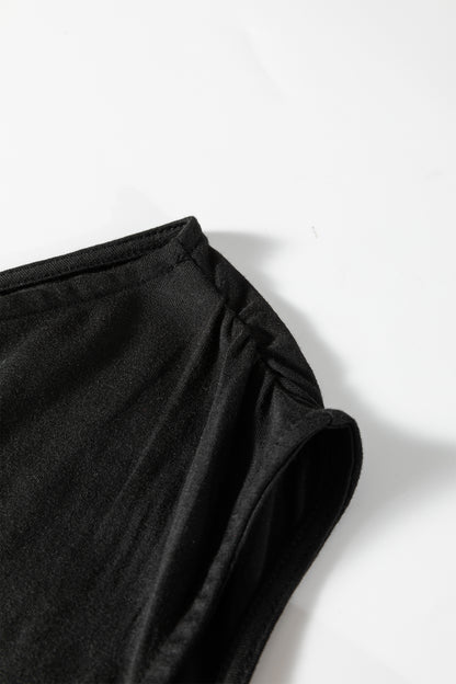 Black Plus Size Solid Color Asymmetric Neck Short Sleeve Blouse