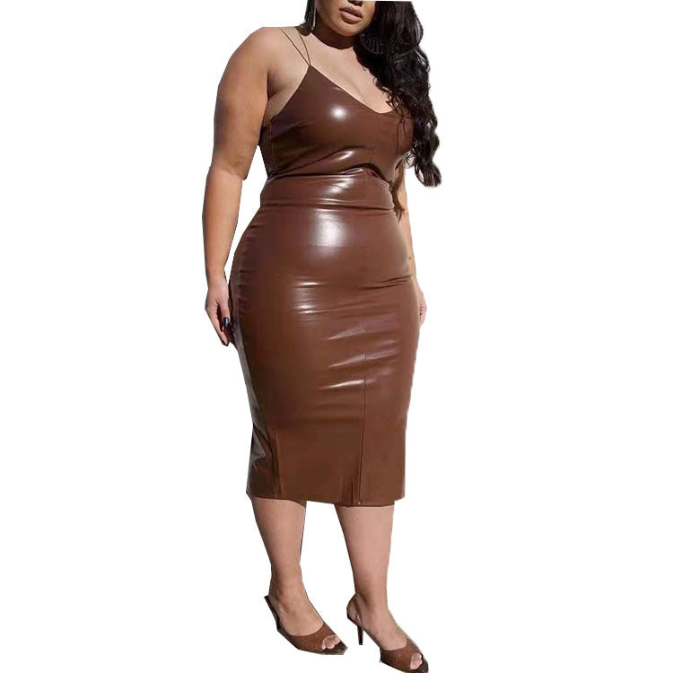 Plus Size Women's Stylish Autumn Winter Leather Dress