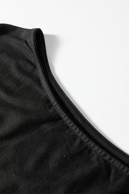 Black Plus Size Solid Color Asymmetric Neck Short Sleeve Blouse