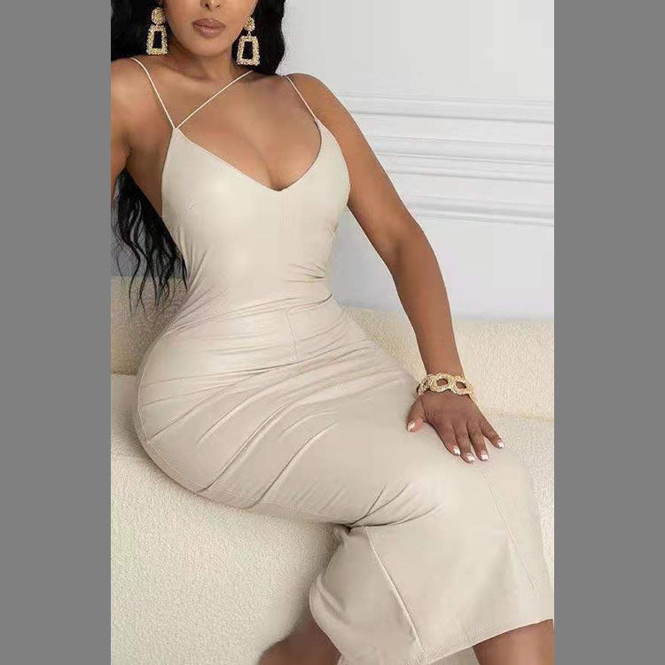 Plus Size Women's Stylish Autumn Winter Leather Dress